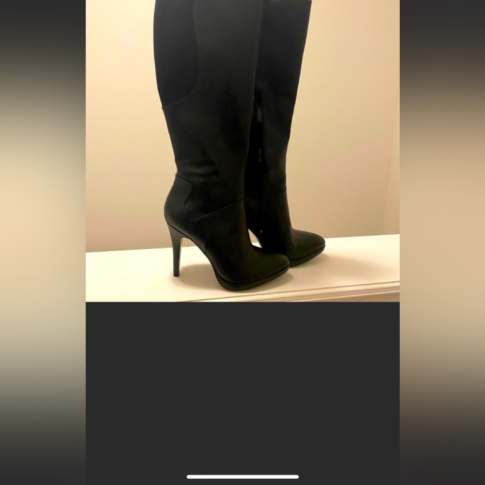 NINE WEST women’s black heeled tall boots side zip round toe.